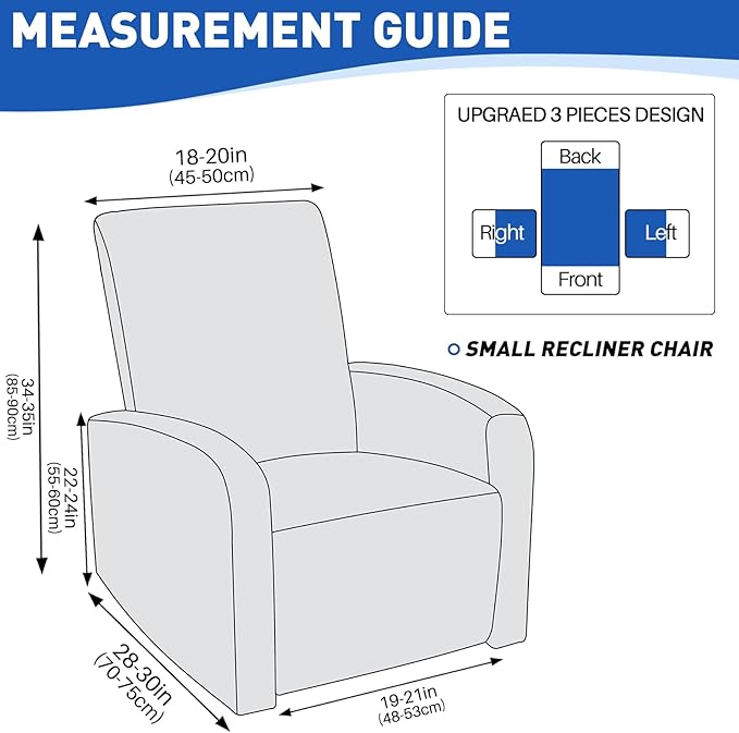 MAXIJIN Waterproof Small Recliner Chair Covers 3 Pieces Recliner Cover That Stay in Place, Lazy Boy Recliner Slipcovers with Pockets Reclining Protector for Pet (Small Recliner, Light Coffee)