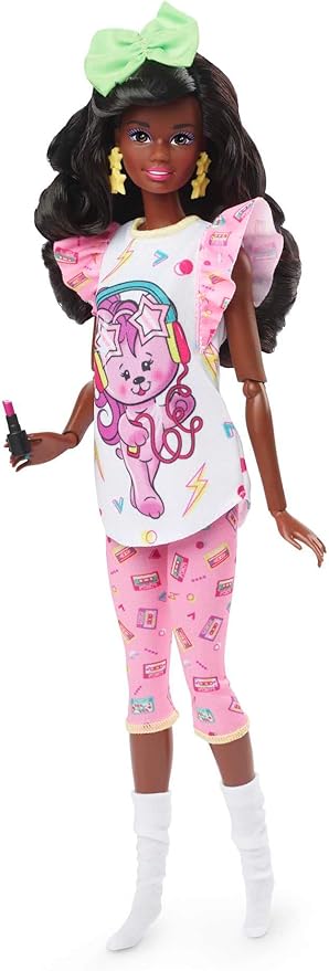 Barbie Rewind Doll & Accessories with Curly Black Hair & 1980s-inspired Slumber Party Outfit, Collectible & Displayable