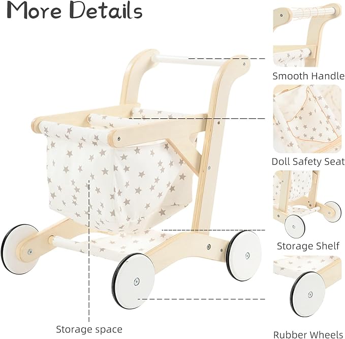 labebe Baby Push Walker Doll Stroller, Push Toy for Toddler 1 Years 15.2 * 18.7 * 19.7