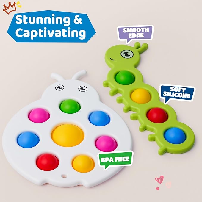 LiKee Fidget Popper Sensory Baby Toys for 10+ Months, Montessori Busy Toy for 1 2 3 Year Old Toddlers Push and Popping Bubbles Fine Motor Skill 1-3 Stress (2 Pieces)