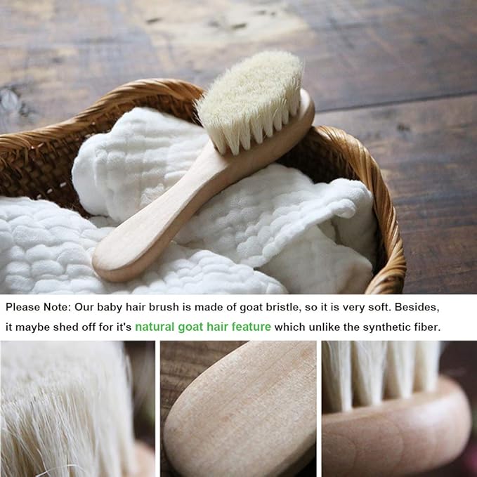 YarraModes Baby Goat Hair Brush and Comb Set for Newborns & Toddlers| Eco-Friendly Safe Brush | Natural Wooden Comb | Soft Bristles for Cradle Cap | Perfect Baby Shower and Registry Gift