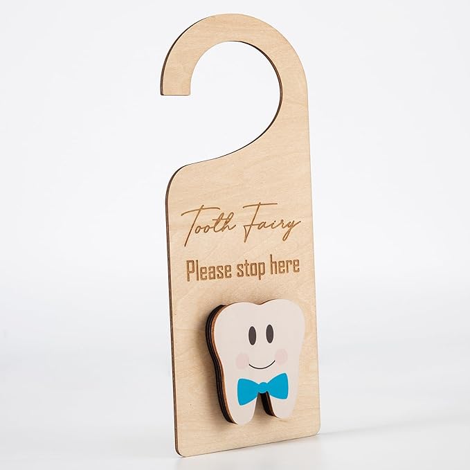 Wooden Tooth Fairy Door Hanger with Cute Money Holder Gift