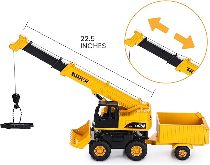 haomsj 2-in-1 Toy Crane Bulldozers Construction Set Trucks for Boys 3-5, Excavator 3 4 5 6