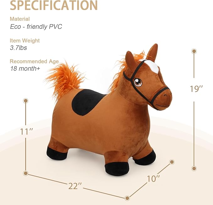INPANY Bouncy Horse Toys for 1 2 Year Old Boy Birthday Gifts, Toddlers/Kids Brown Plush Hopping Toy 3 4