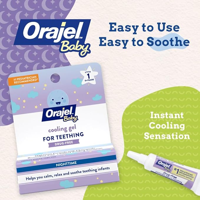 Orajel Baby Nighttime Cooling Gel for Teething, Drug-Free 1 Pediatrician .18oz Tube