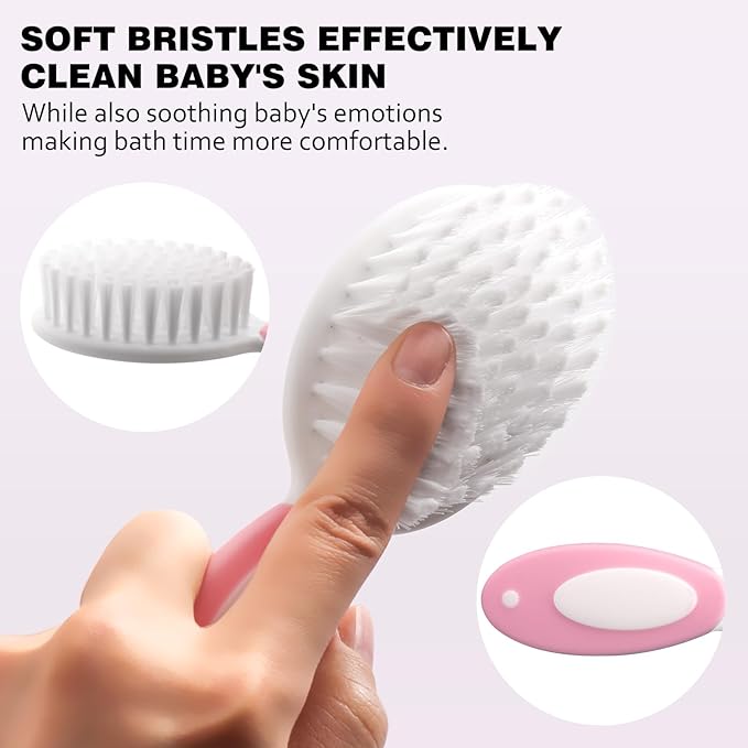 Baby Grooming Set,Baby Health Care Set Baby Brush Soft Bristles 3 Piece Baby Care Set Baby Hair Brush and Comb Set Baby Hair Brush Baby Comb Silicone Baby Cradle Cap Brush Set
