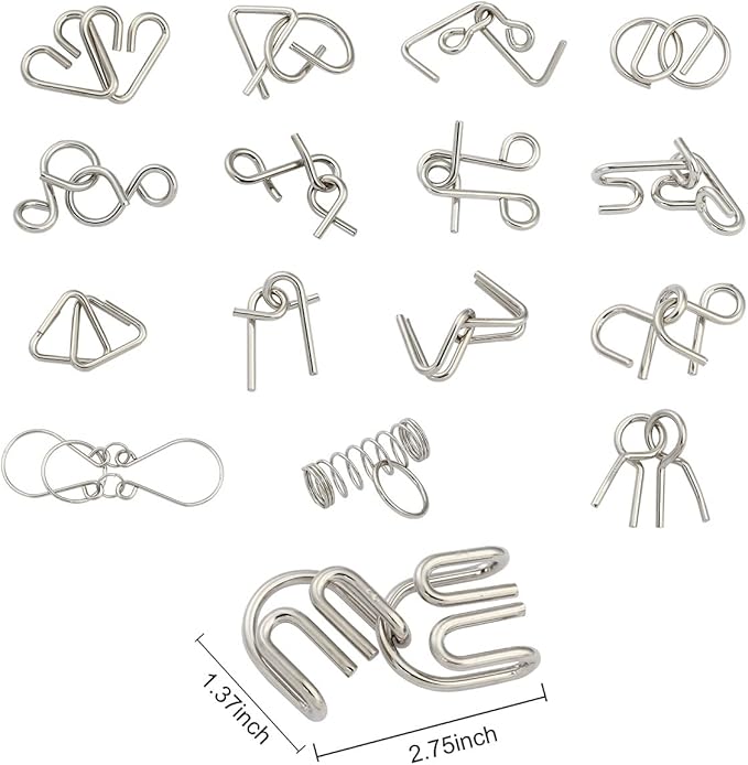 IQ Toys-AB A+B Test Mind Game Brain Teaser Wire Magic 16), Metallic