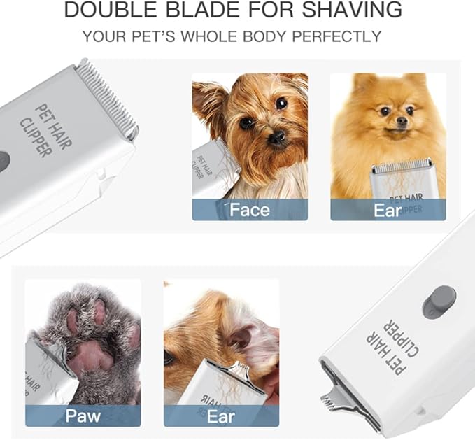 Feet Hair Trimmer, Dog Clippers,Quiet Washable USB Rechargeable Cordless Dog Grooming Kit,Electric Pets Hair Trimmers Shaver Shears for Dogs and Cats White