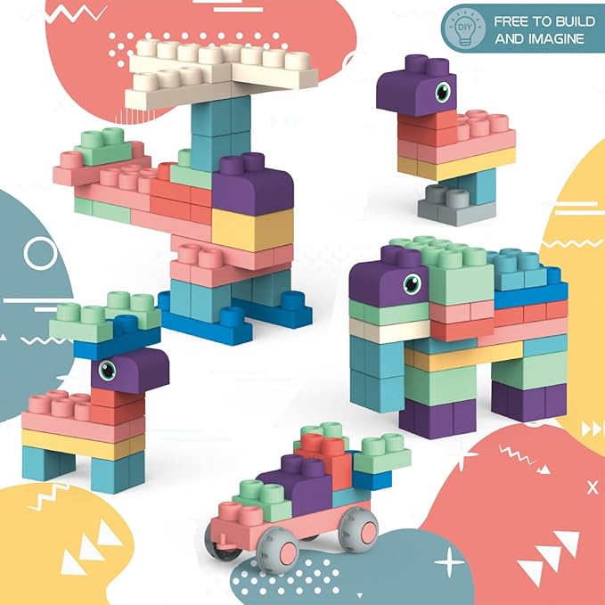 Soft Building Block Sets for Kids Aged 18 Months to 6 Years Old. STEM Building Blocks for Baby, Preschool. Large Construction Block Toys for Toddler Safe Playing 80 Pieces