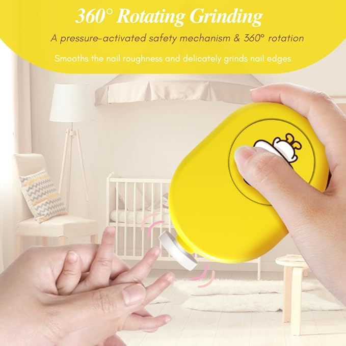 Electric Baby Nail File, Safe Electric Baby Nail Trimmer with Interchangeable Pads, Low Noise Newborn Nail File, Baby Nail Buffer and Nail Polish, Compact Nail Trimmer for Baby Grooming Kit