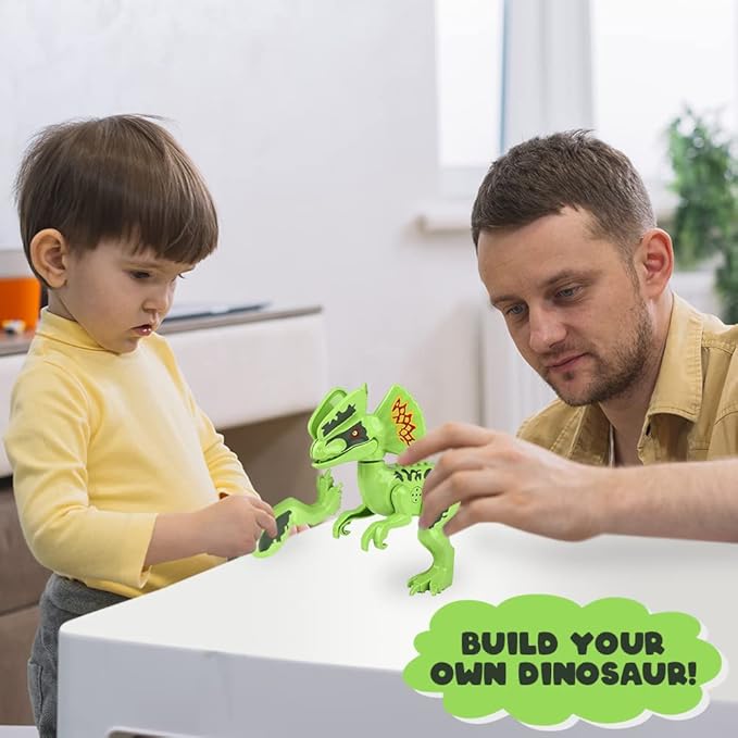 ArtCreativity Roaring Dilophosaurus Dinosaur Toy for Kids, Build Your Own Dinosaur Block Figure, Features Sounds and Includes Assembly Instructions, Dinosaur Birthday Party Supplies for Kids