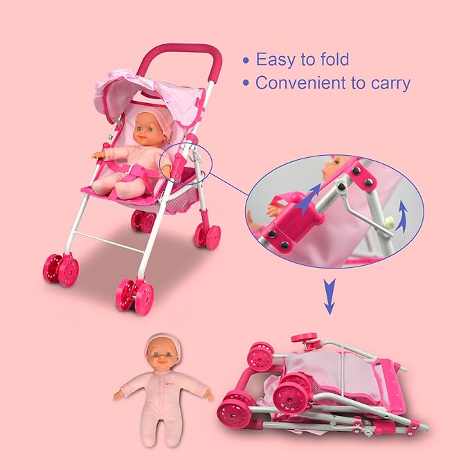 ANNIVIA Baby Doll Stroller Baby Doll Pram Baby Doll Carriage (DA004L Pink)…