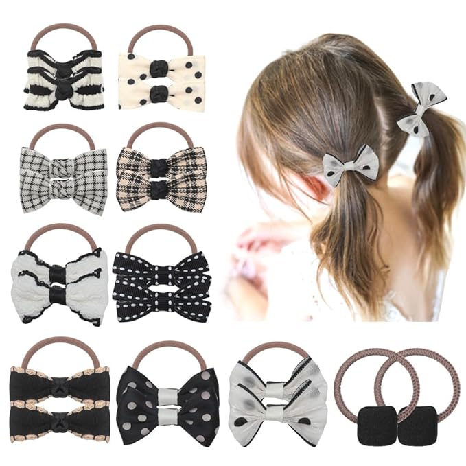 Baby Girl 2'' Elastic Hair Ties with Bows 20Pcs Set, Ponytail Bow Holder Hair Rings