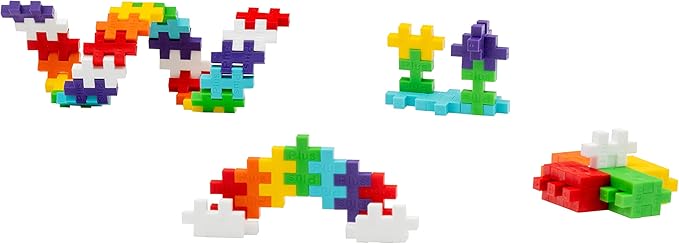 PLUS PLUS 240 Piece Interlocking Building Blocks for Kids, Open Ended Connecting Toys, STEM Bin Mini Manipulatives - Rainbow Mix Play Tube & Baseplate