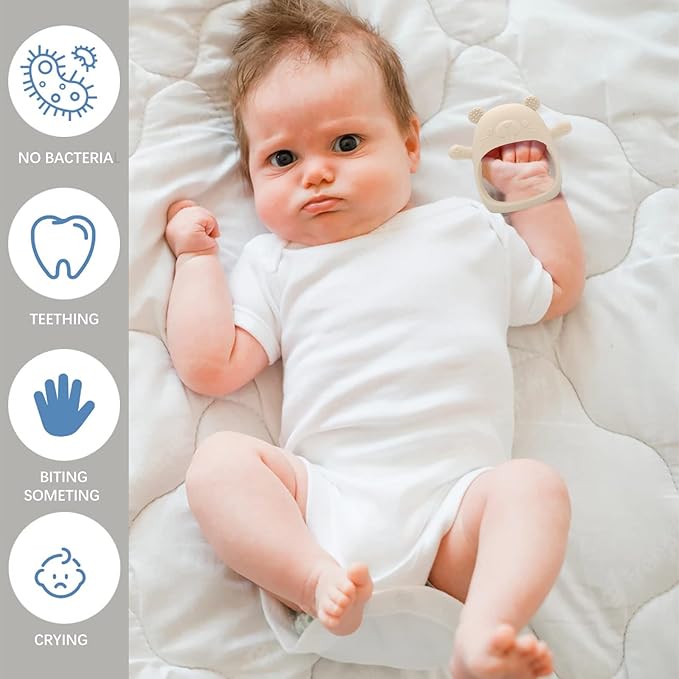 Baby Teether Toy, Anti-Drop Silicone Baby Mitten Teether for Soothing Teething Pain Relief Groundhog(1 Packs)