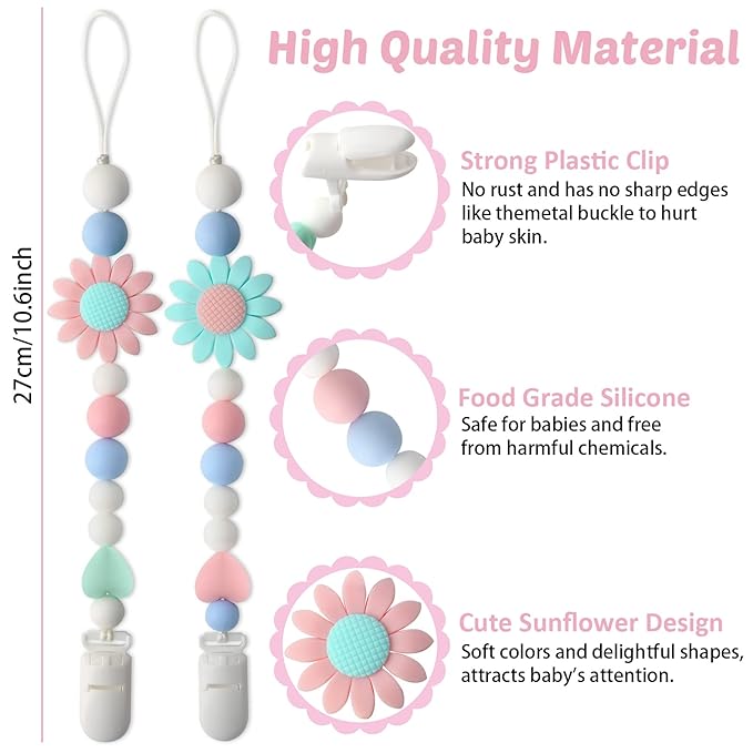 Silicone Pacifier Clip, 2 Pack Pacifier Holder for Boys and Girls
