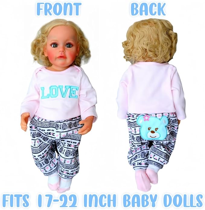 Reborn Baby Dolls Clothes Cute Bear and 'Love' Pattern 4pcs 17-22 Inch 17-22 Inch