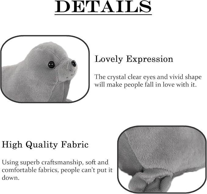 Seal Plush Stuffed Animal Grey Cute Toy Pillow Kawaii Doll 9 inch