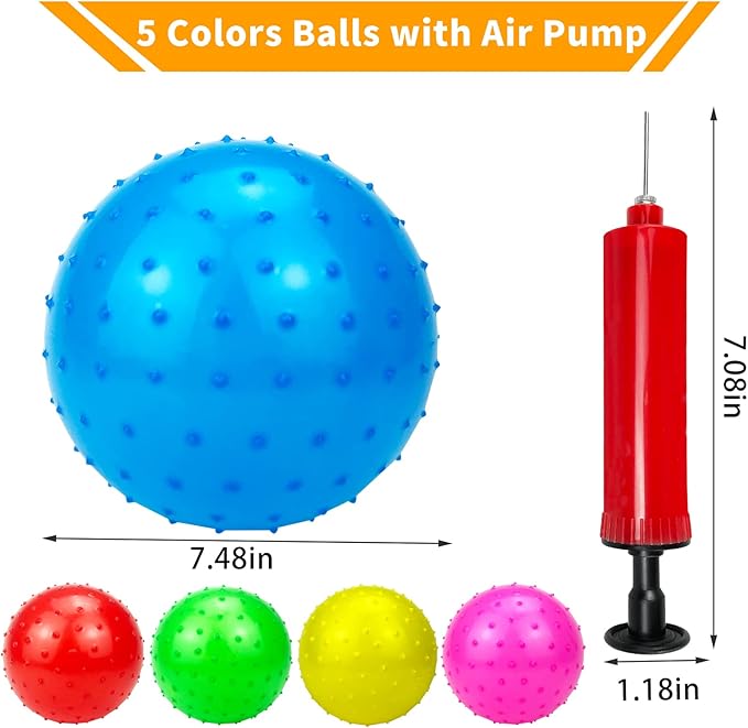 Hymaz 5 Pack Knobby Balls Bulk 9 Inch Sensory Balls Bouncy Balls Sport Toys Spiky Massage Stress Balls, Sensory Toys Balls Party Favors