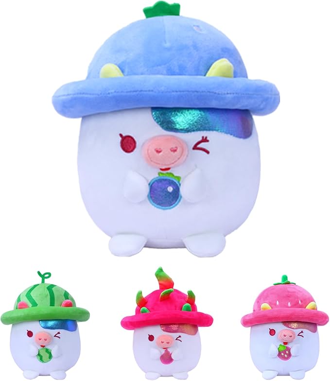 8" Mushroom Blueberry Cow Stuffed Animals - Cute Plushies & Soft Plush Toys, Stuffed Cow Plush for Girls