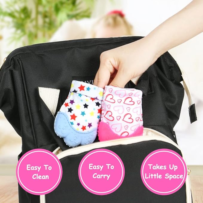 2Pack Silicone Teething Mitt, Soothing Infant Teething Mitten Pain Relief 0-12 Months