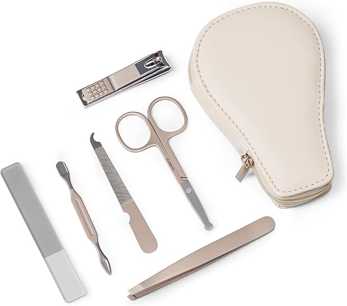 haakaa Baby Nail Clippers, 6-in-1 Baby Nail Care Kit with PU Storage Case, Nail Scissor, Cuticle Pusher, 2 Nail Files, Nail Clipper & Tweezer, Baby Manicure Set for Babies, White