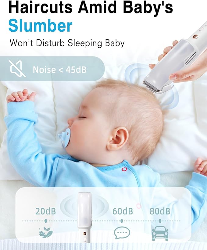 Baby Hair Clippers with Vacuum, Ultra Quiet Baby Hair Cutting Kit Silent Clippers Kids Clippers for Beginner,Waterproof Baby Grooming Kit for Newborns