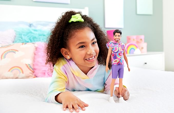 Barbie Fashionistas Ken Doll #227 with Look Inspired by The Totally Hair Look, Brunette with Short Beard & Slender Body Type, 65th Anniversary Collectible