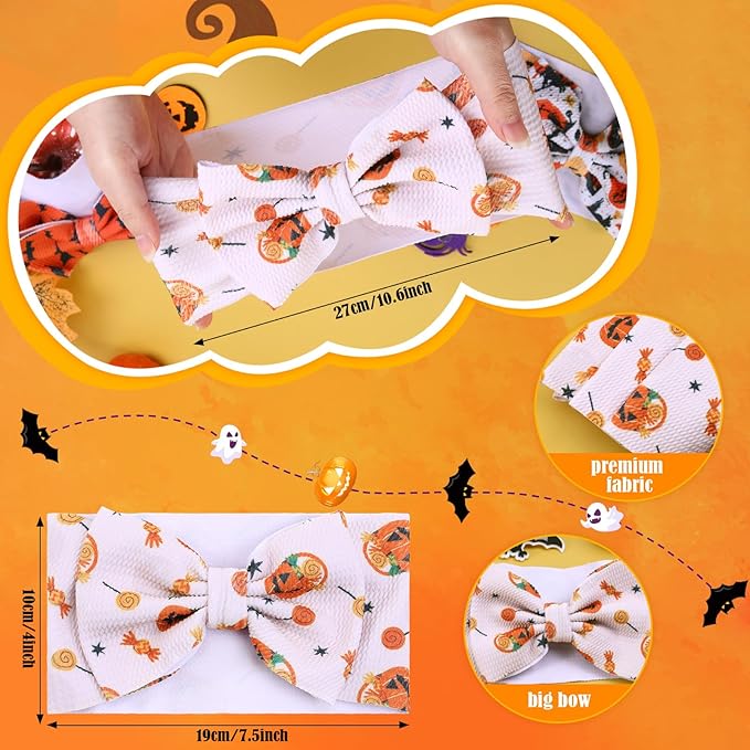 3pcs Halloween Baby Headbands, Trick or Treat Pumpkin Hair Bows