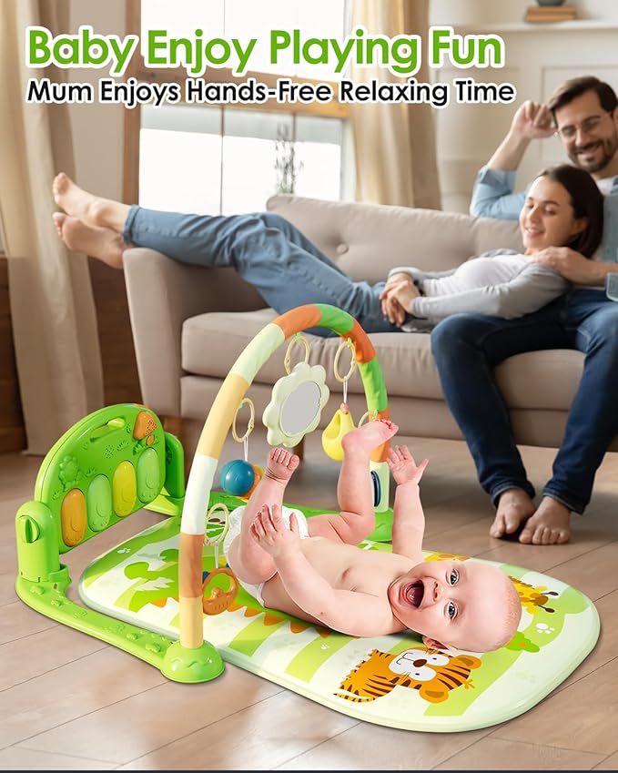 dearlomum Baby Play Mat Baby Gym,Funny Play Piano Tummy Time Baby Activity Mat with 5 Infant Sensory Baby Toys 0 to 3 6 9 12