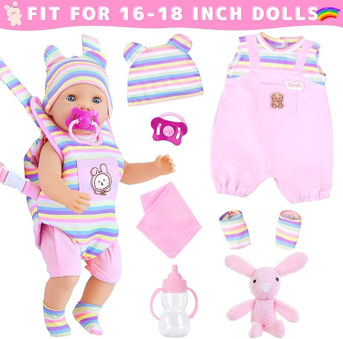 Baby Doll Carrier for 16-18 Inch Dolls,Baby Doll Carrier Backpack with Baby Doll Clothes and Accessories Included Baby Carrier for Little Girl
