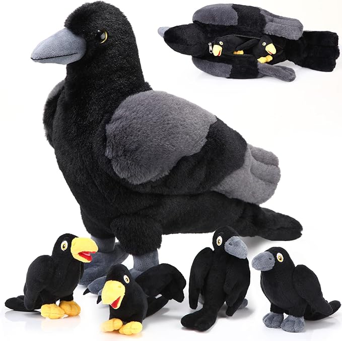 HyDren 5 Pcs Black Bird Plush Toy Set 14 Inch 4 Small