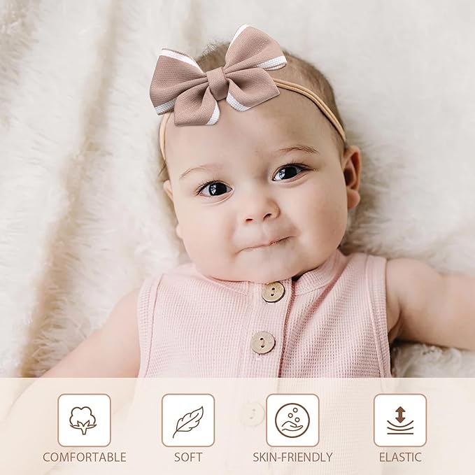 4" Baby Bows, 3pcs Elastic Nylon Headbands Handmade Newborn Bows