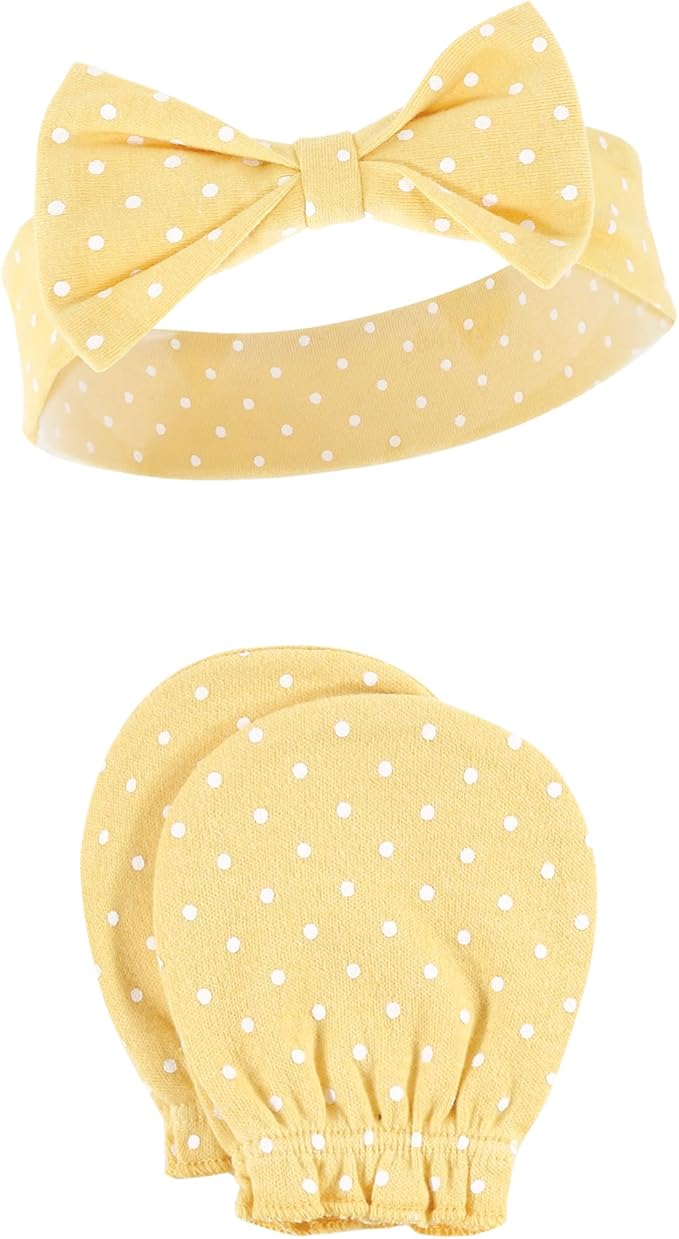 Hudson Baby Baby Girls' Cotton Headband and Scratch Mitten Set