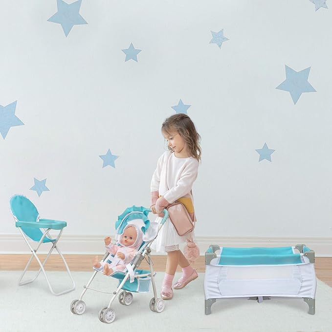 Olivia's Little World 3-in-1 Baby Doll Nursery Set, Blue/White
