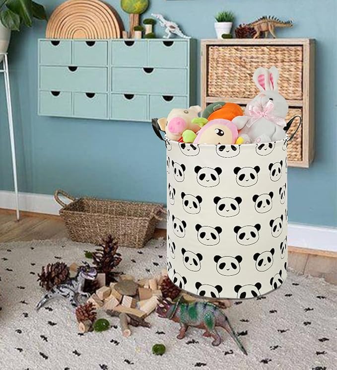 Round Panda Pattern Laundry Hamper Storage Basket Organizer Hamper Storage