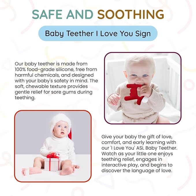 Baby Teether I Love You Sign Teething Toys for Babies and Toddler Teether for Soothing, Cold Teethers for Babies Infant Toy Gift Hand Wrist Wearable Silicone Teether 2 Pack