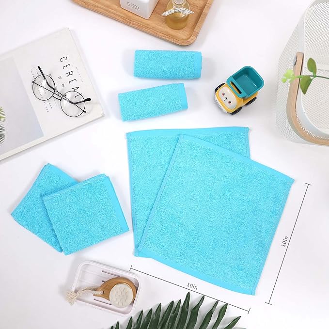 JEFFSUN Baby Washcloths 6 Pack, 10x10 inch Heavenly Soft Blue Wash Cloths for Face and Body