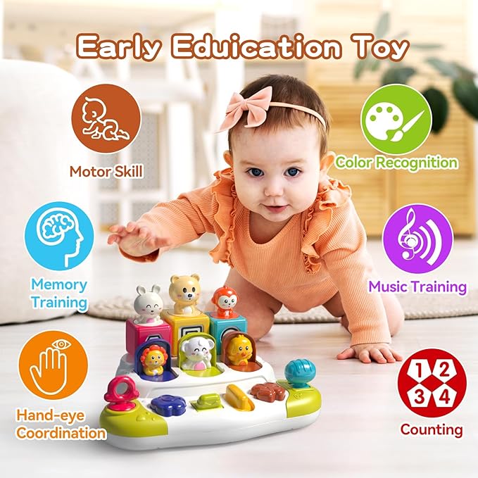 Interactive Baby Pop up Animal Toys, Montessori Toy Cause and Effect for 1 Year Old Boys Girls 9-12-18 Months 1-2