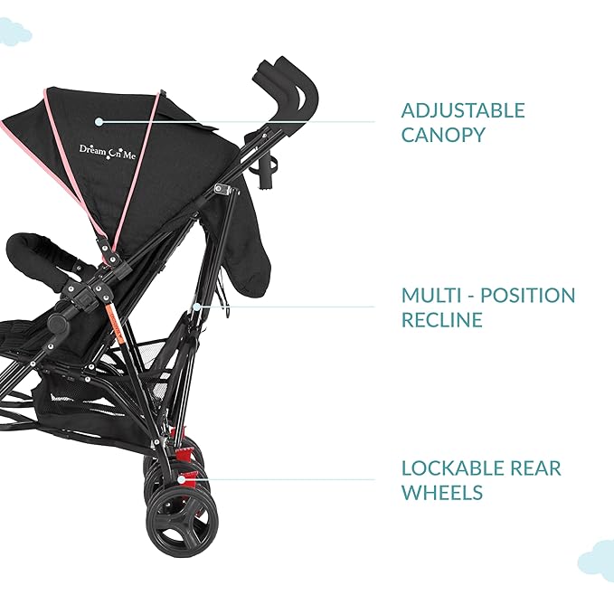 Dream On Me Volgo Twin Umbrella Stroller in Pink, Lightweight Double Stroller for Infant & Toddler, Compact Easy Fold, Large Storage Basket, Large and Adjustable Canopy