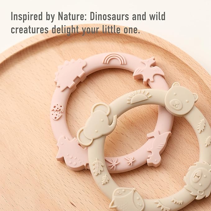 Silicone Teethers for Babies 0-6 6-12 Months Teething Toys 3 Pack-Dinosaur-Baby