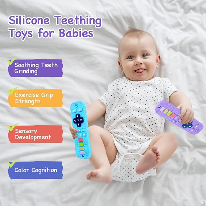Hooku 2 Pack Remote Teether for Baby, Silicone Teethers for Babies 6-12 Months 0-6 Months,