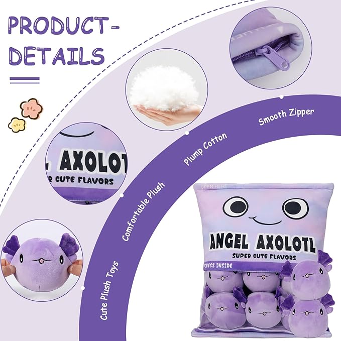 Axolotl Plush Pillow Throw Pillow, Cute Axolotl Plush Toys Doll (6 pcs,