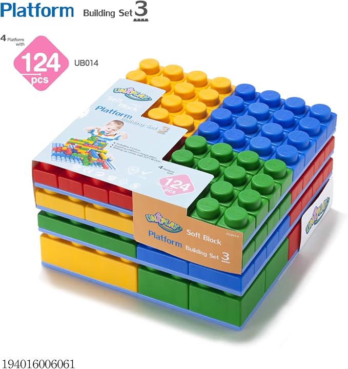 UNiPLAY Platform Soft Building Blocks — Educational Sensory Stacking Blocks, 11 x 11 Inch 3 Months (124-Piece Set)