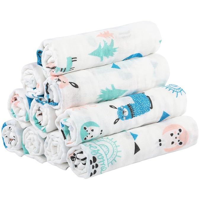 Yoofoss Muslin Burp Cloths for Baby 10 Pack 100% Cotton 20''X10'' Super