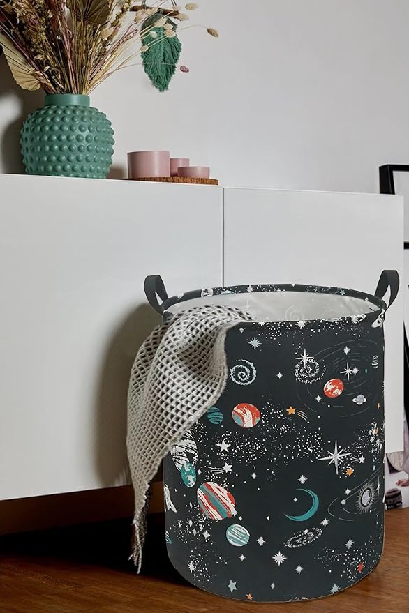 Round Black Planet Laundry Hamper Storage Basket Organizer Hamper Storage