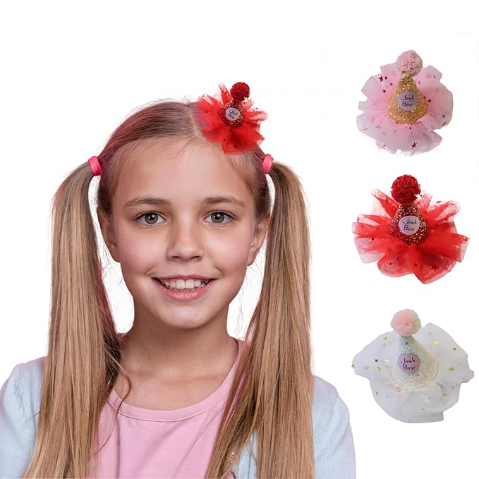 Hair Clip, Birthday Decoration Hair Bows for Girls 3PCS Pink
