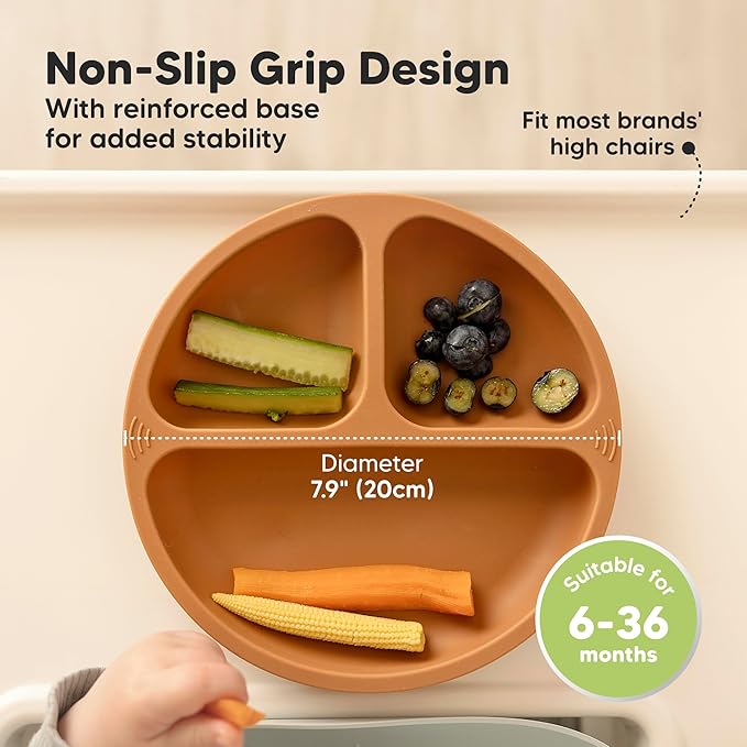 KeaBabies Suction Plates for Baby, Toddler - 3-Pack 100% Silicone Toddler Plates, Divided Baby Plates with Suction, Silicone Plates for Baby, Kids, BPA-Free, Microwave, Dishwasher Safe (Terracotta)