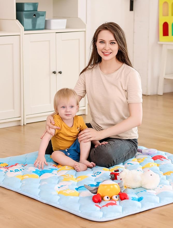 Baby Play Mat for Floor, 50x50 Play Mat with Parent-Baby Interaction Game Accessories for Playpen