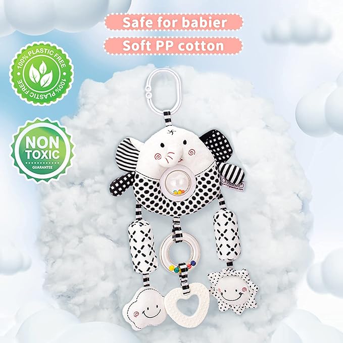 AUYYOSK Black and White High Contrast Baby Toys,Car Seat Toys for Newborn 0 3 6 12